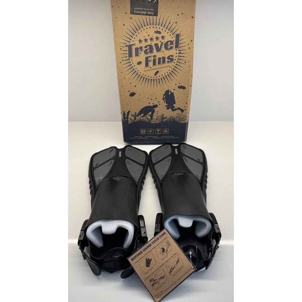 Capas Snorkel Fins Black Adult S/M 4.5-8.5 Swim Diving Flippers Adjustable